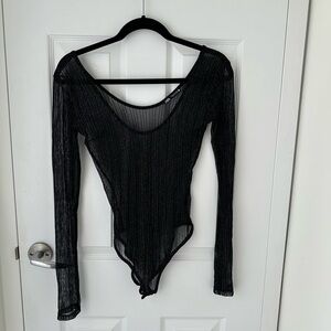 Zara Black Sheer Long Sleeve Sparkly Glam Witchcore Whimsigoth Bodysuit Medium